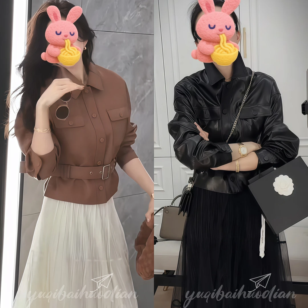 2025秋季新款高级感收腰系带皮衣女欧货气质显瘦百搭短款夹克外套