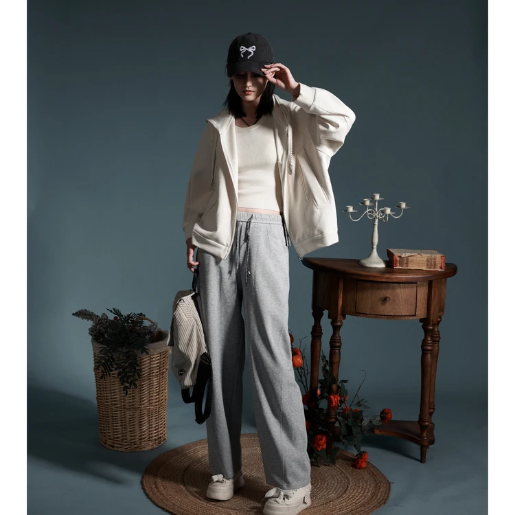 【商场同款新品】西町村屋休闲抽绳设计直筒裤春简约裤子XHAA10374