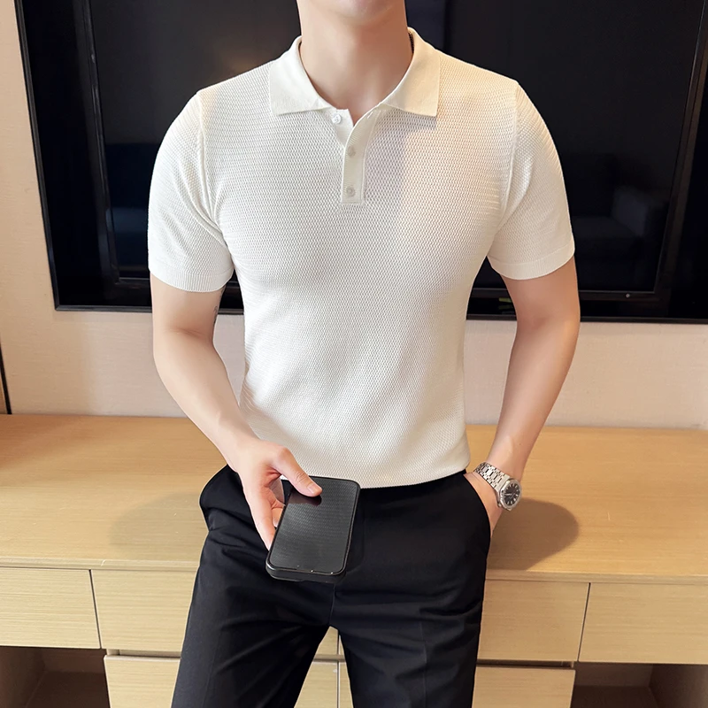 夏季POLO衫男翻领短袖T恤男韩版修身针织衫休闲帅气老钱风上衣男
