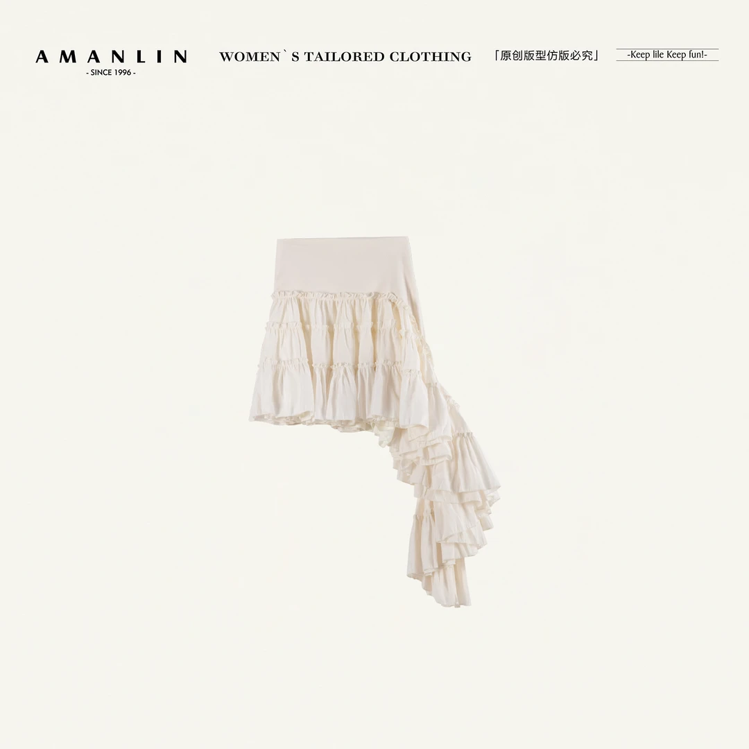 AMANLIN/阿谩琳夏季时尚不规则欧若风气质高腰百搭半身裙F596086