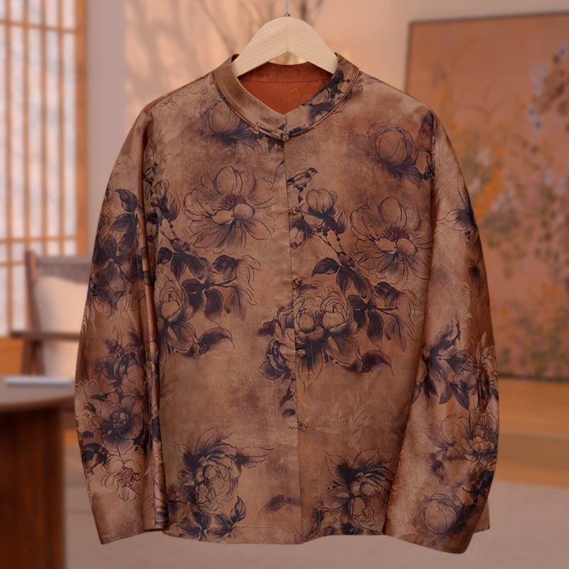 【水墨牡丹香云纱】42新中式桑蚕丝上衣外套MZ025138