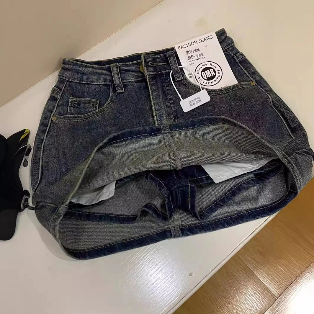 潮流前列~美式复古牛仔短裙夏季新款高腰弹力显瘦a字裙辣妹包臀裙