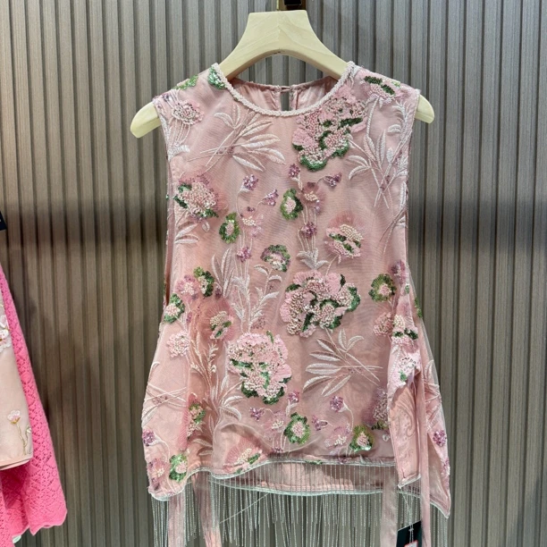 2218 亮片花朵钉珠马甲