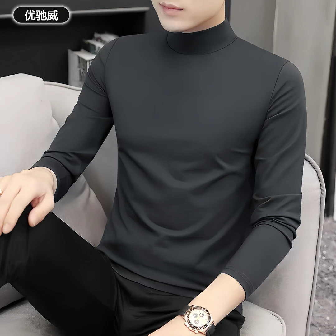 优驰威秋冬半高领男士德绒磨毛保暖秋冬长袖T恤修身百搭打底上衣