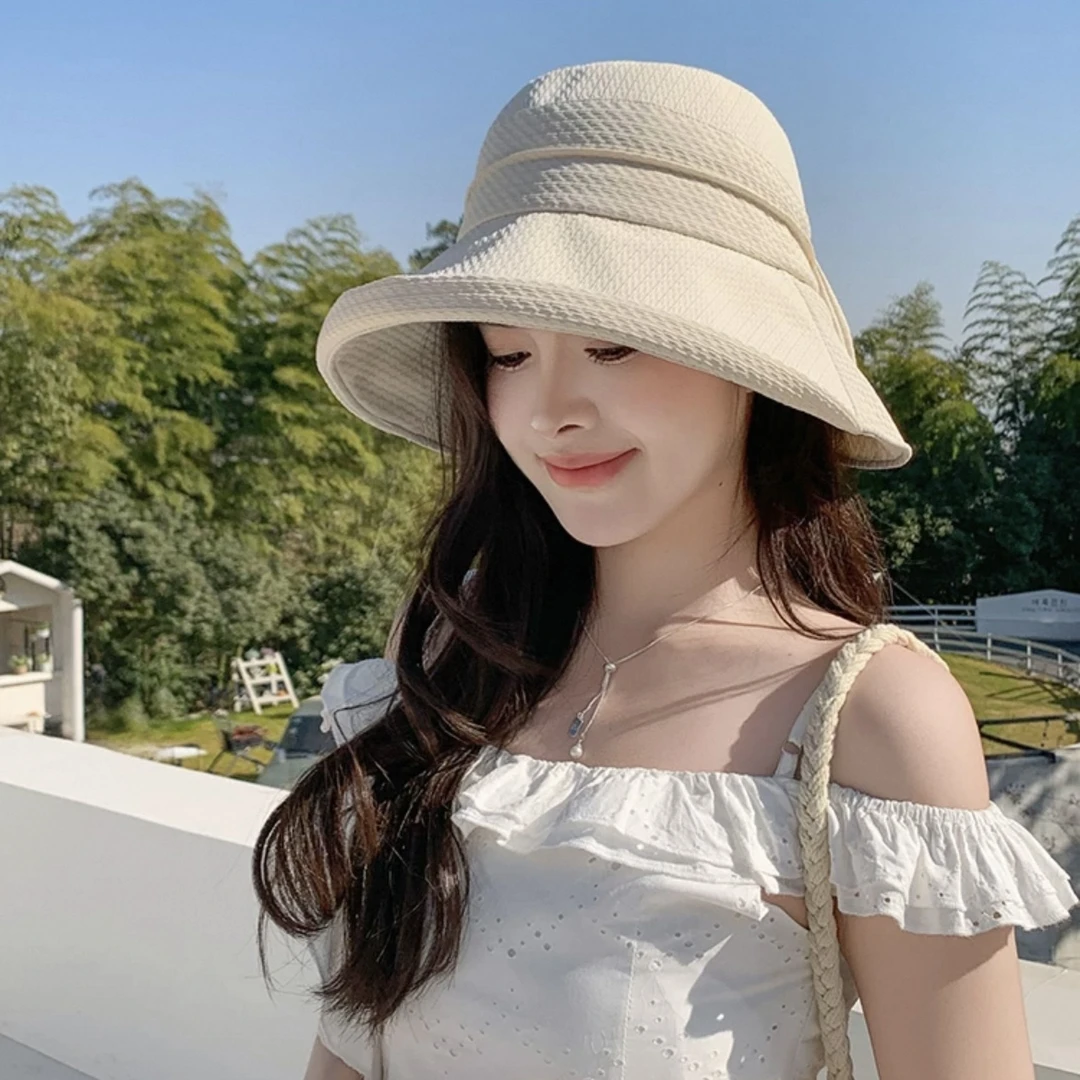 新款蝴蝶结渔夫帽子女显脸小春夏季出游百搭素颜遮脸遮阳盆帽女士