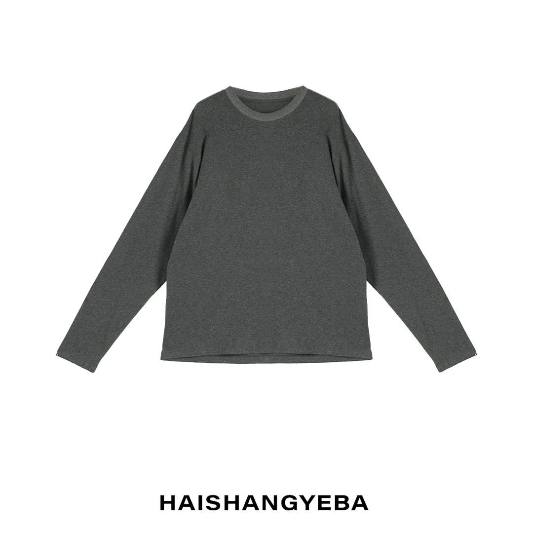 【海上叶爸】新款2025秋冬百搭棉男女同款圆领套头通勤休闲T恤