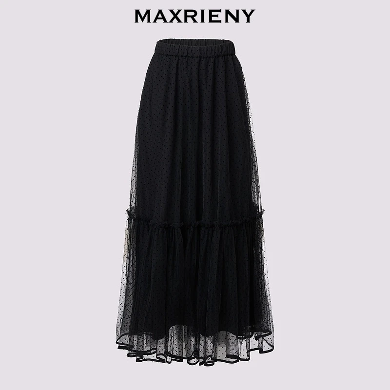 MAXRIENY半身裙大裙摆2024秋冬新高腰伞裙蕾丝显瘦MF85SK756A90