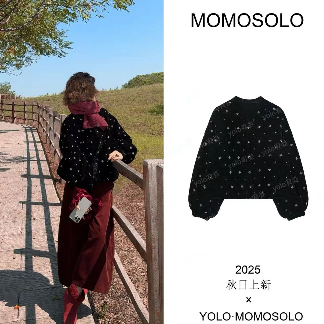 •天鹅湖•2025秋冬气质轻奢钻石天鹅丝绒手工钉珠棉服外套258939