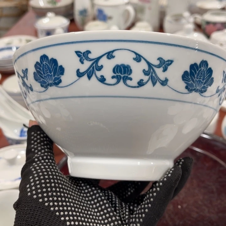 陶瓷醴陵群力釉下青花7寸高足碗