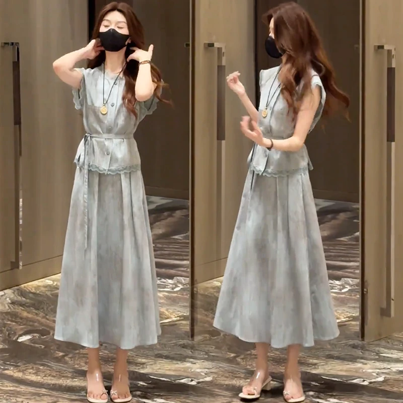 时尚蕾丝边套装女2025夏季新款气质减龄显瘦休闲薄款半身裙两件套