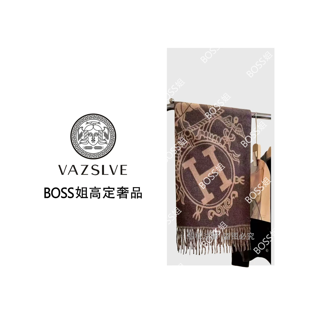 【VAZSLVE/原创设计】秋冬法式英伦仿羊绒棕色字母H围巾-wj035