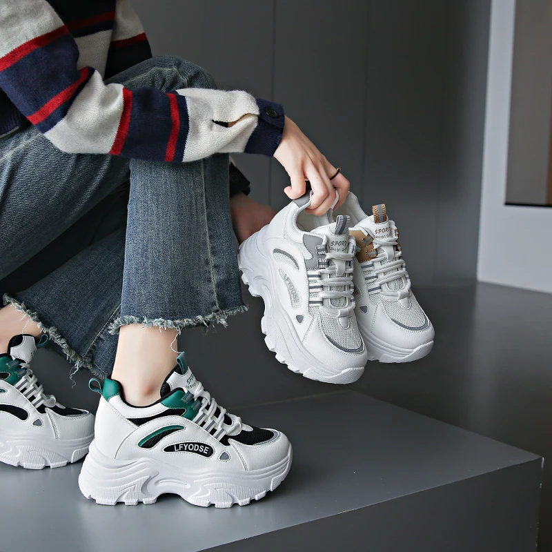 德训鞋女厚底休闲鞋女夏季2025新款透气网面增高百搭学生运动板鞋