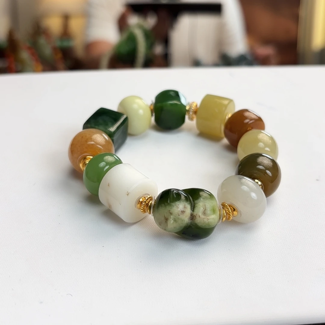 银S925镶嵌手链和田玉