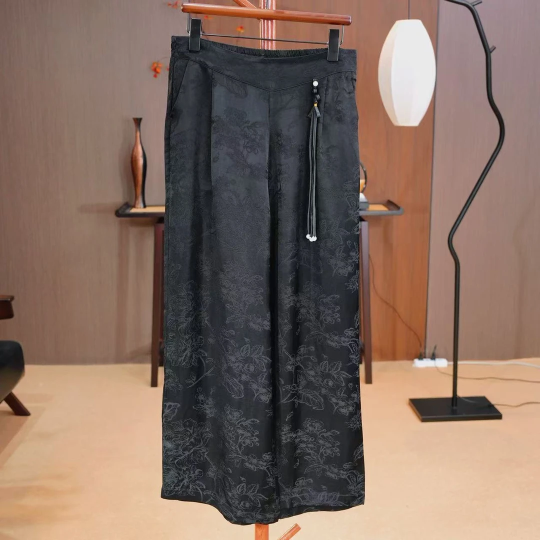 【十里桃花】一缎香云25年夏新款重磅阔腿裤休闲下装裤子325