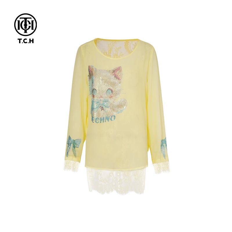 TCH私服烫钻工艺时尚淑女百搭新潮流打底衫女T75A02E5048轻奢tch