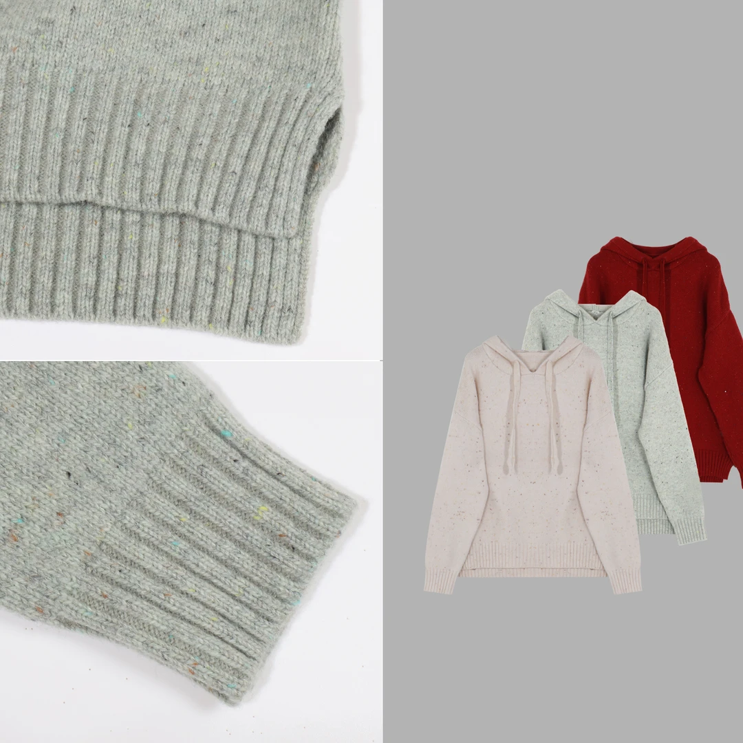 凯特丝蓓3555#【春秋】刺绣针纱彩点连帽针织衫