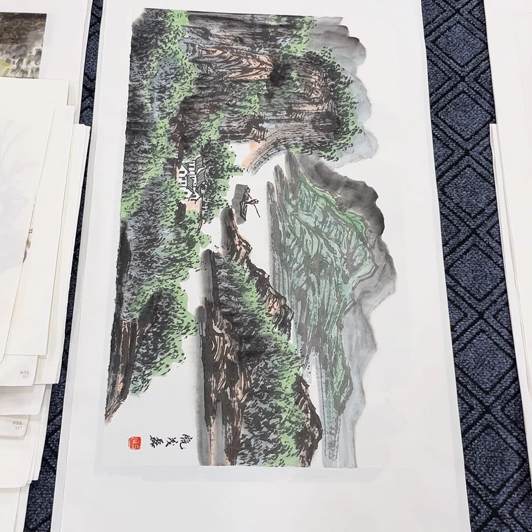 瓦***工国画甄茂磊老师三尺山水作品旭
