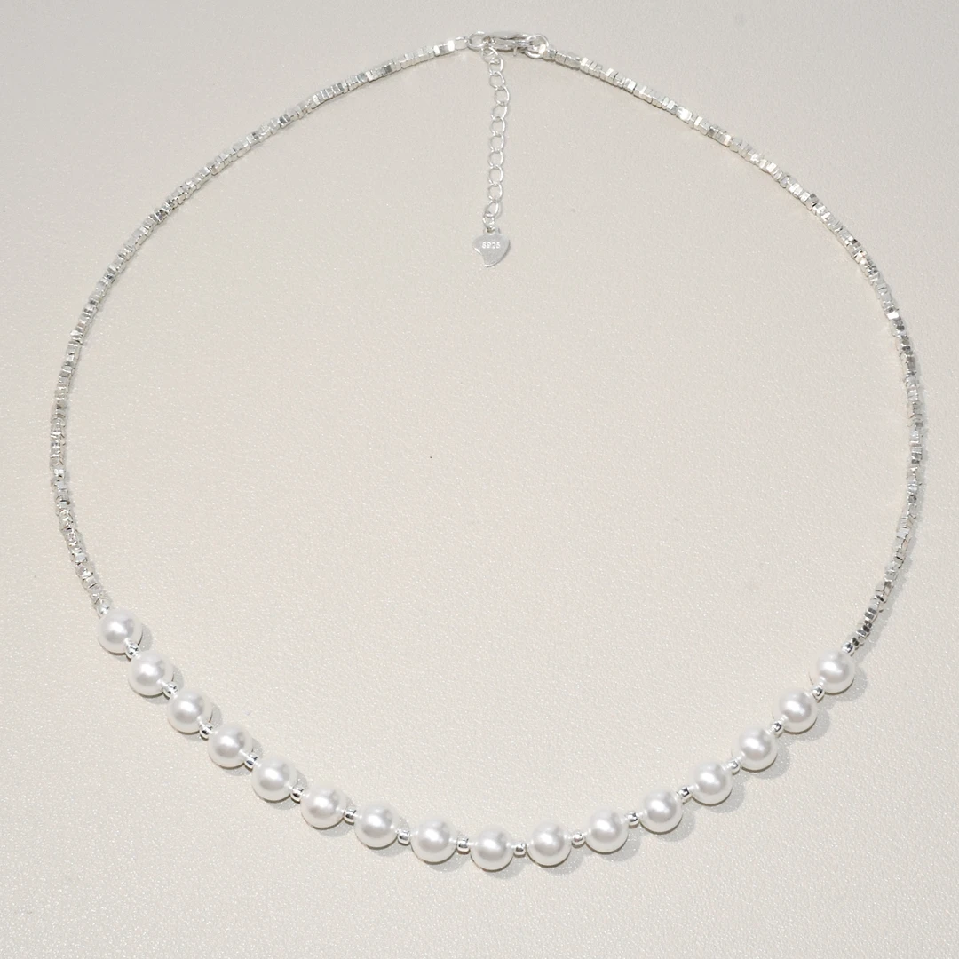 坠链均925银 6MM白珠【微笑链】碎银子颈链  小仙女轻奢百搭 锁骨链