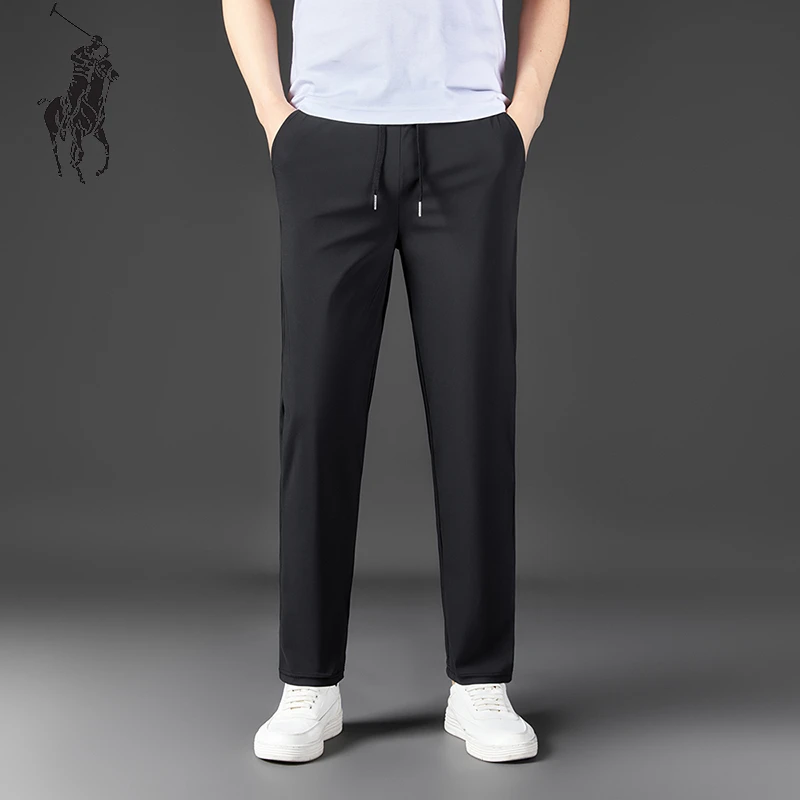 保罗家族夏季中老年男士冰丝休闲裤裤子宽松直筒薄款透气弹力长裤