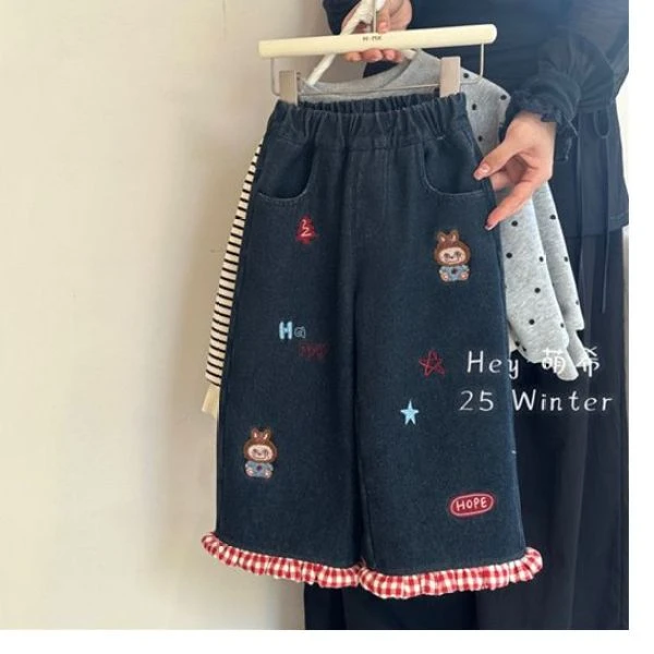 萌希·25冬~韩版格子边牛仔裤K5617（童装汉服）汉服