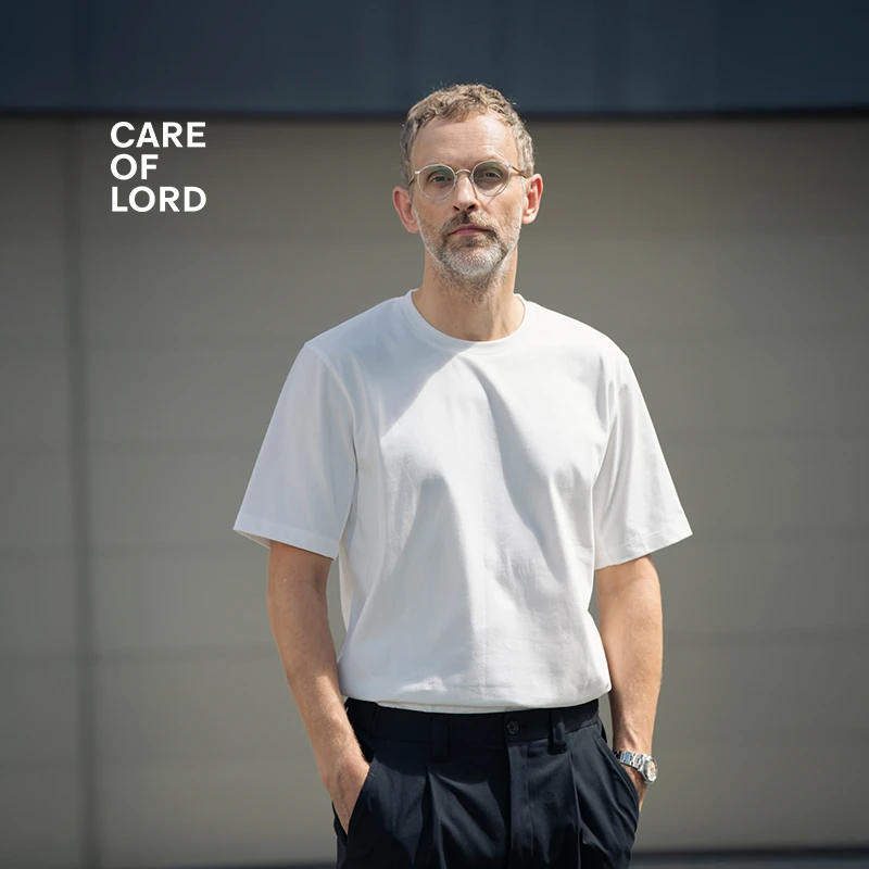 CARE OF LORD艺术家夏季男士重磅圆领纯棉T恤白色短袖2662