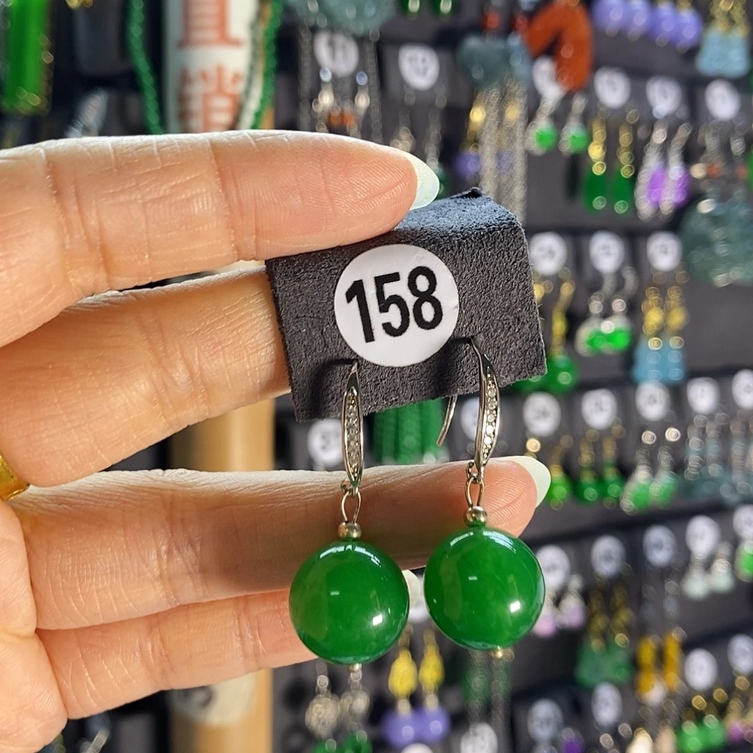 银S925镶嵌翡翠耳饰158