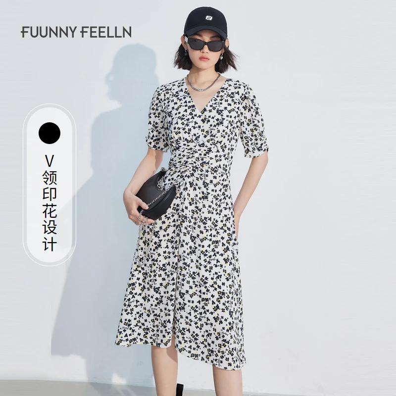 仿佛夏季碎花连衣裙修身时尚休闲收腰显瘦气质复古法式仿佛01710