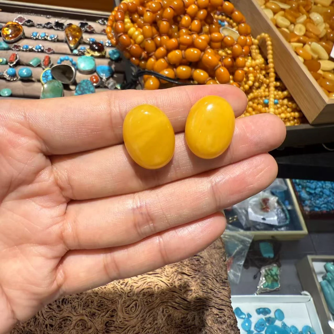 925银珐琅耳饰 22号耳环（925银针黄色蛋面耳钉）