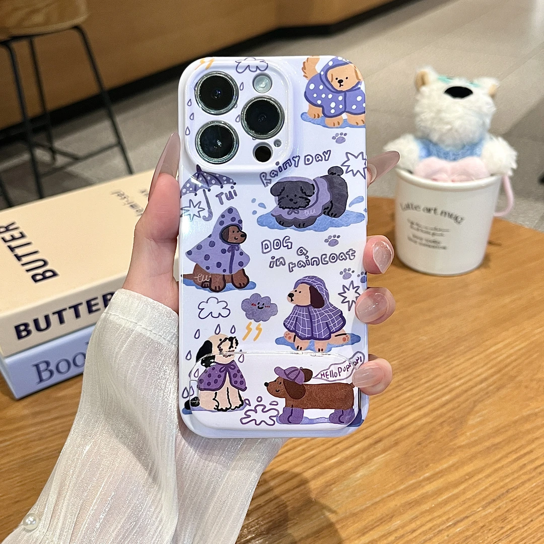 呆萌雨衣小狗镜面支架适用苹果16手机壳17华为P70vivoppo小米15套