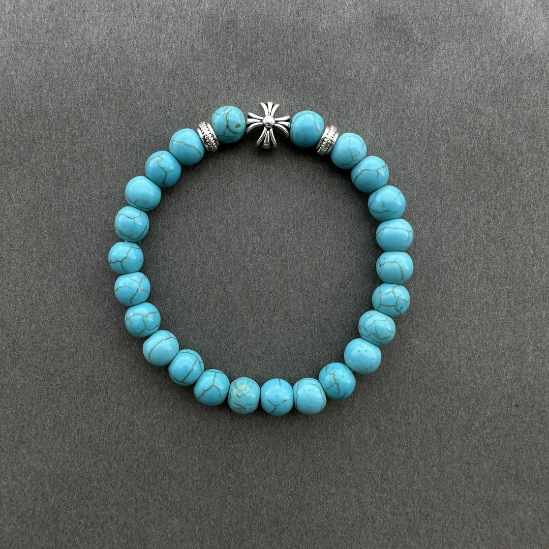 合金石英石手链 百搭手串情侣潮流做旧蓝松弹力绳手串精美情侣款