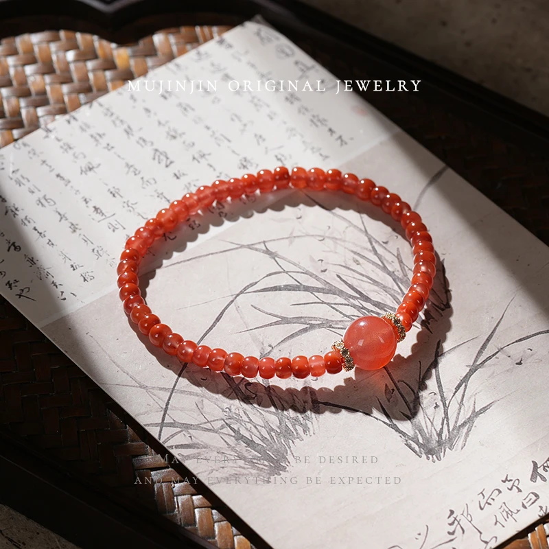 【木槿槿】天然南红玛瑙手链女款约4m国风时尚饰品串珠手串TT3259