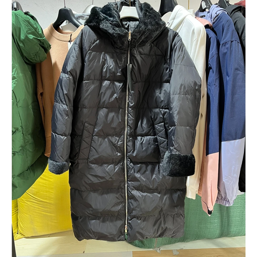 休闲连帽潮流女款长款黑色保暖女