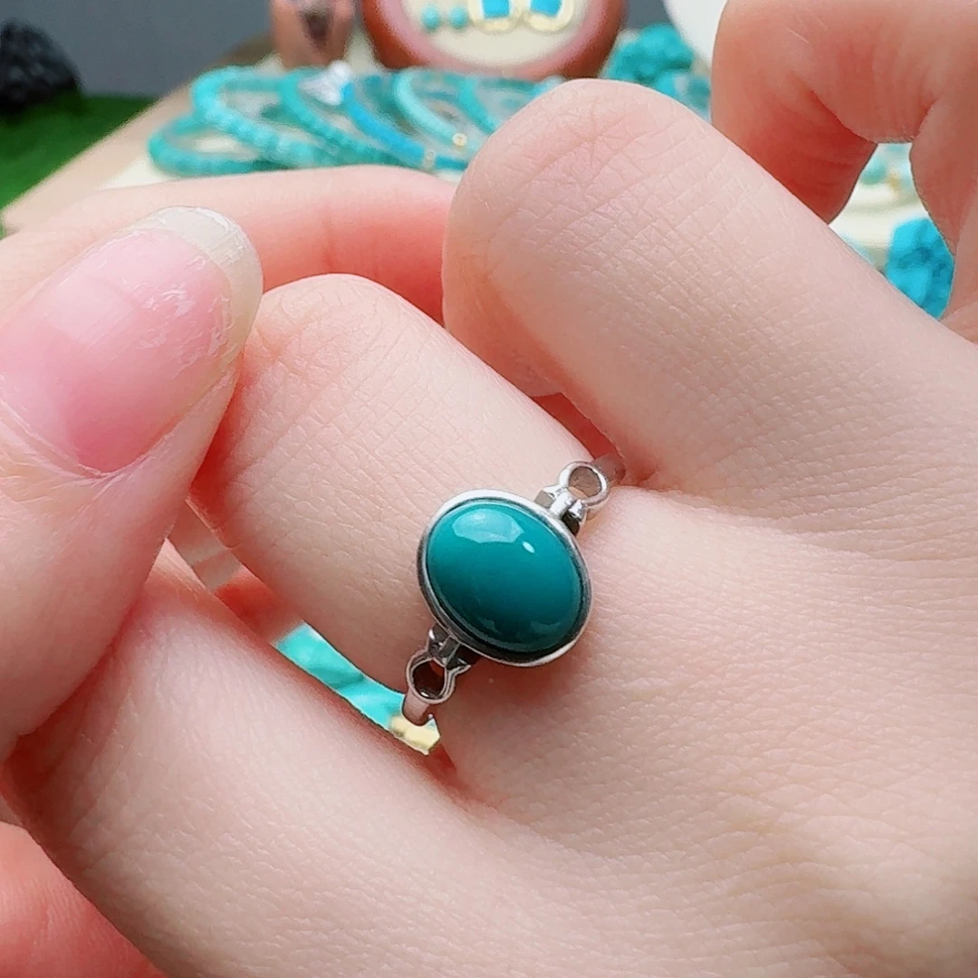 绿松石银S925镶嵌高瓷玉化绿全品女戒