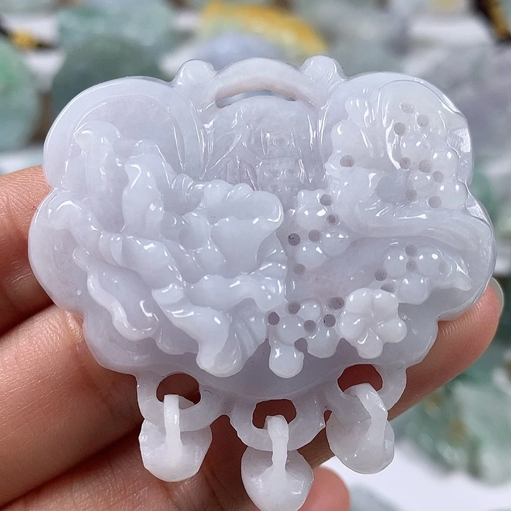 翡翠未镶嵌颈饰花开富贵如意锁福利