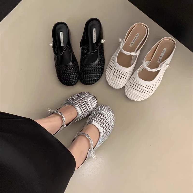 内增高穆勒鞋法式复古女凉鞋包头半拖外穿小个子增高镂空透气拖鞋