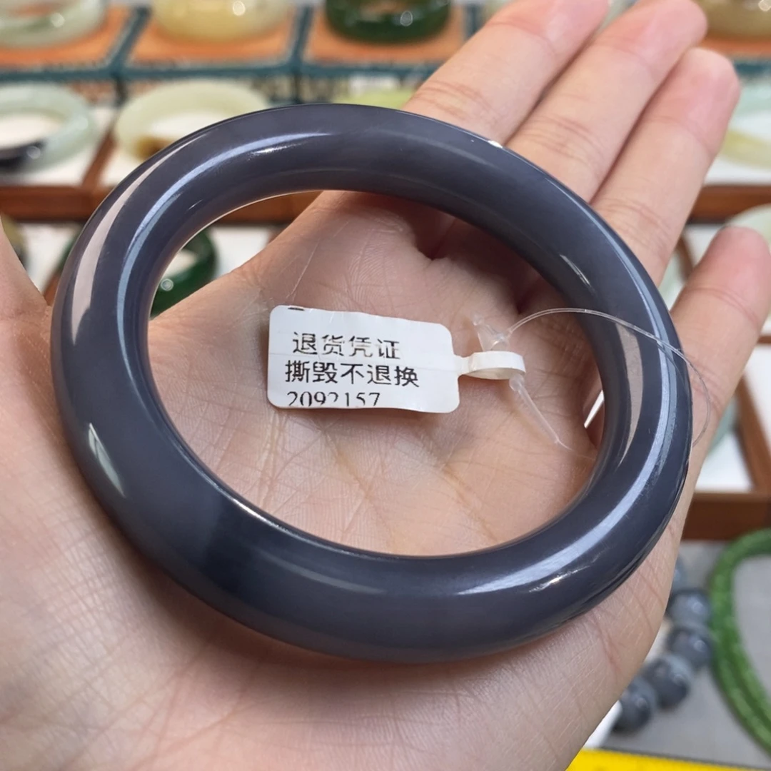 和田玉未镶嵌手镯青海浓色烟紫圆条58/59/60