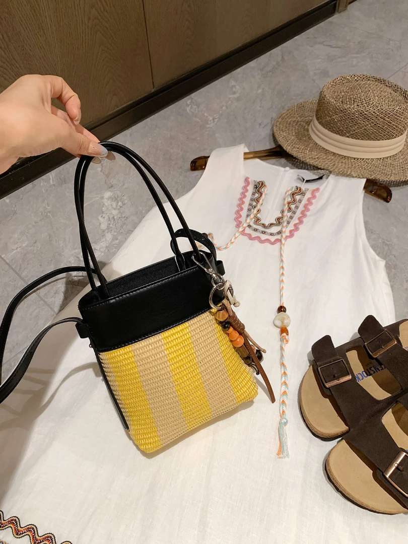 草编单肩水桶包 2505A122