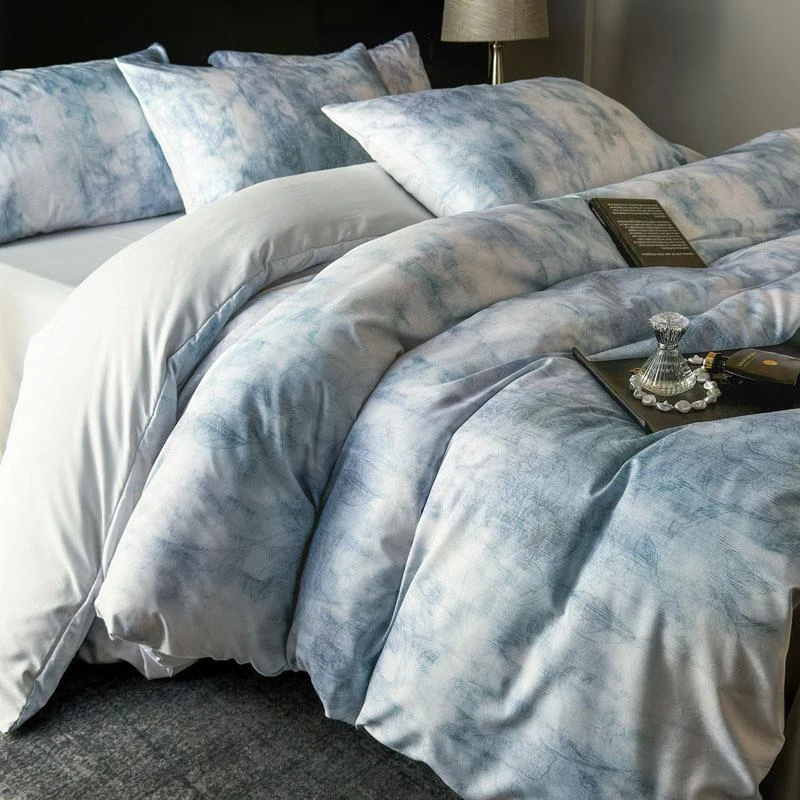 仿色织提花水洗棉四件套春季数码印花被套南法式印花水洗棉四件套