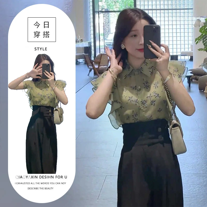 职业套装女御姐范炸街减龄设计感衬衣九分裤时尚夏季搭配一整套