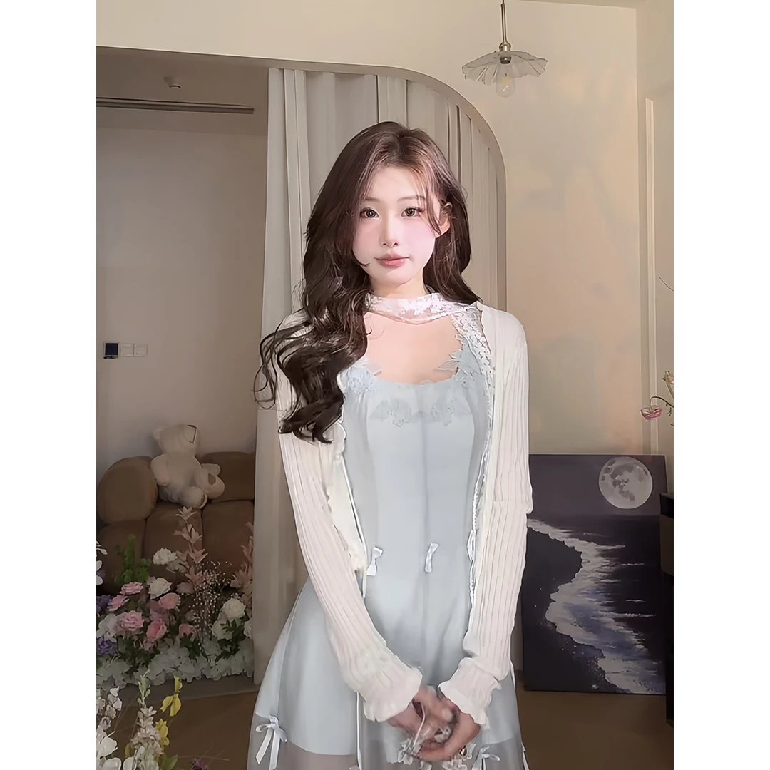 麻吉麻吉mochi【芙洛尔心动】毛织开衫百搭木耳边短款长袖毛衣外套