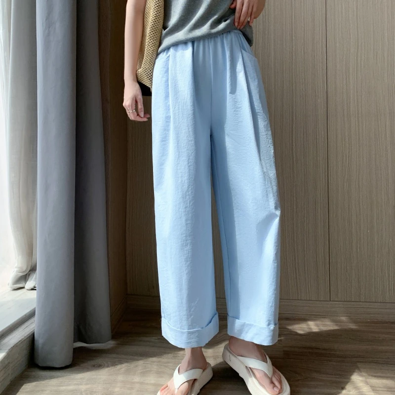 冰丝防晒裤女夏季薄2025高腰休闲防紫外线九分阔腿裤