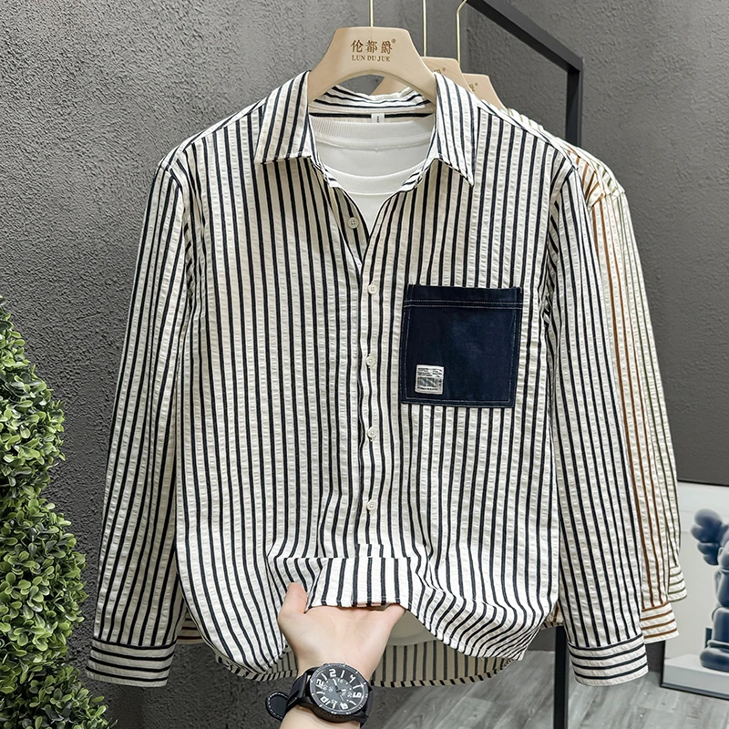 轻奢肌理感男士条纹衬衫新款2025爆款洋气痞帅高级感衬衣休闲男款
