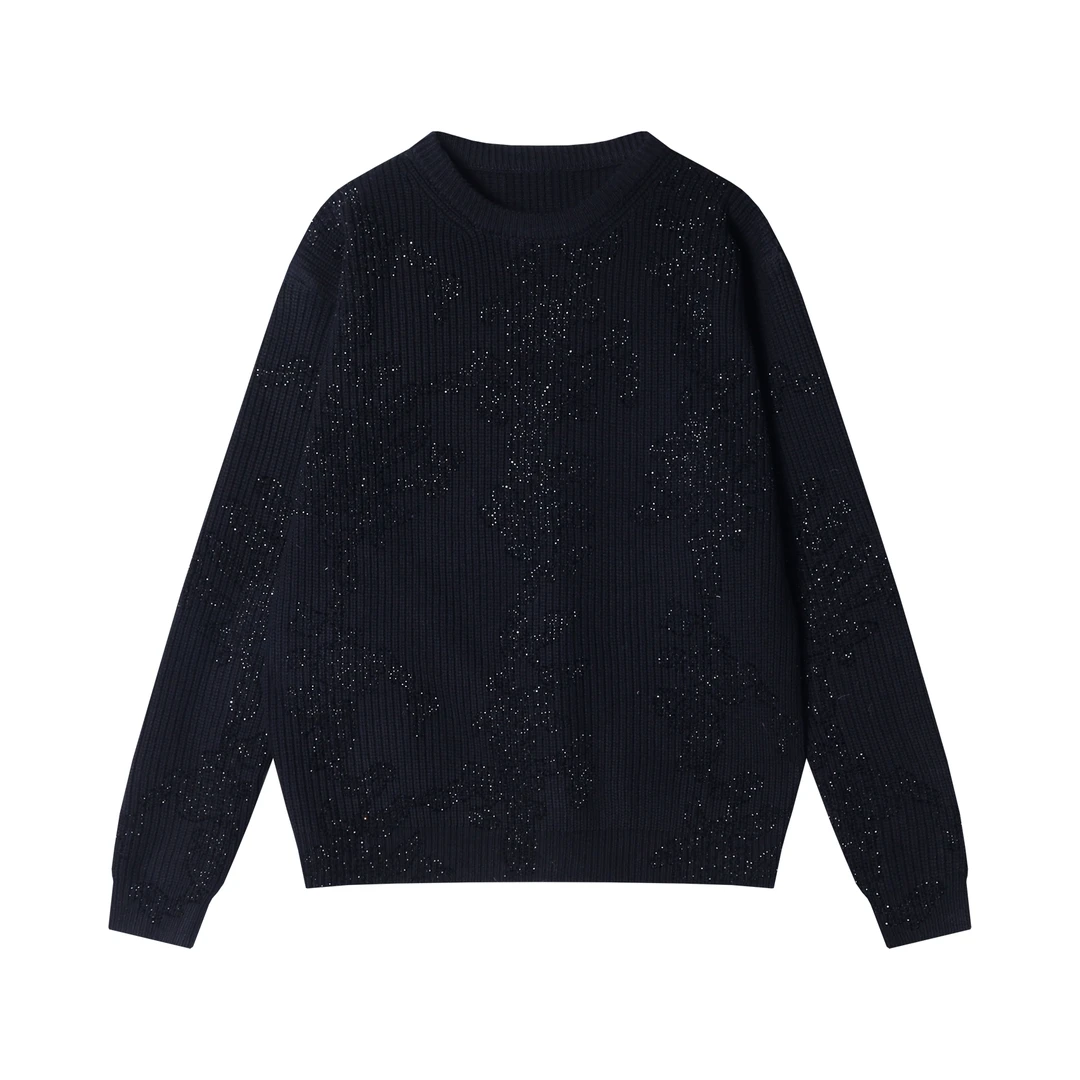 秋冬季新款时尚个性韩版满天星圆领毛衣百搭情侣宽松套头针织衫