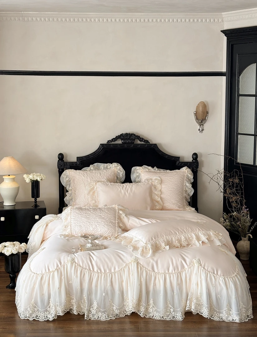 别墅样板房轻奢高端床品冬季牛奶绒宝宝绒四件套公主风加绒加厚暖