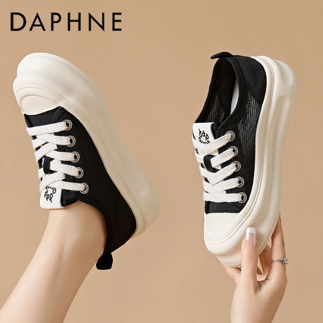 达芙妮5CM增高网面透气板鞋女款2025春季爆款薄款百搭时尚休闲鞋