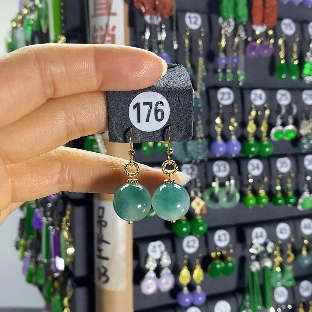 银S925镶嵌翡翠耳饰176