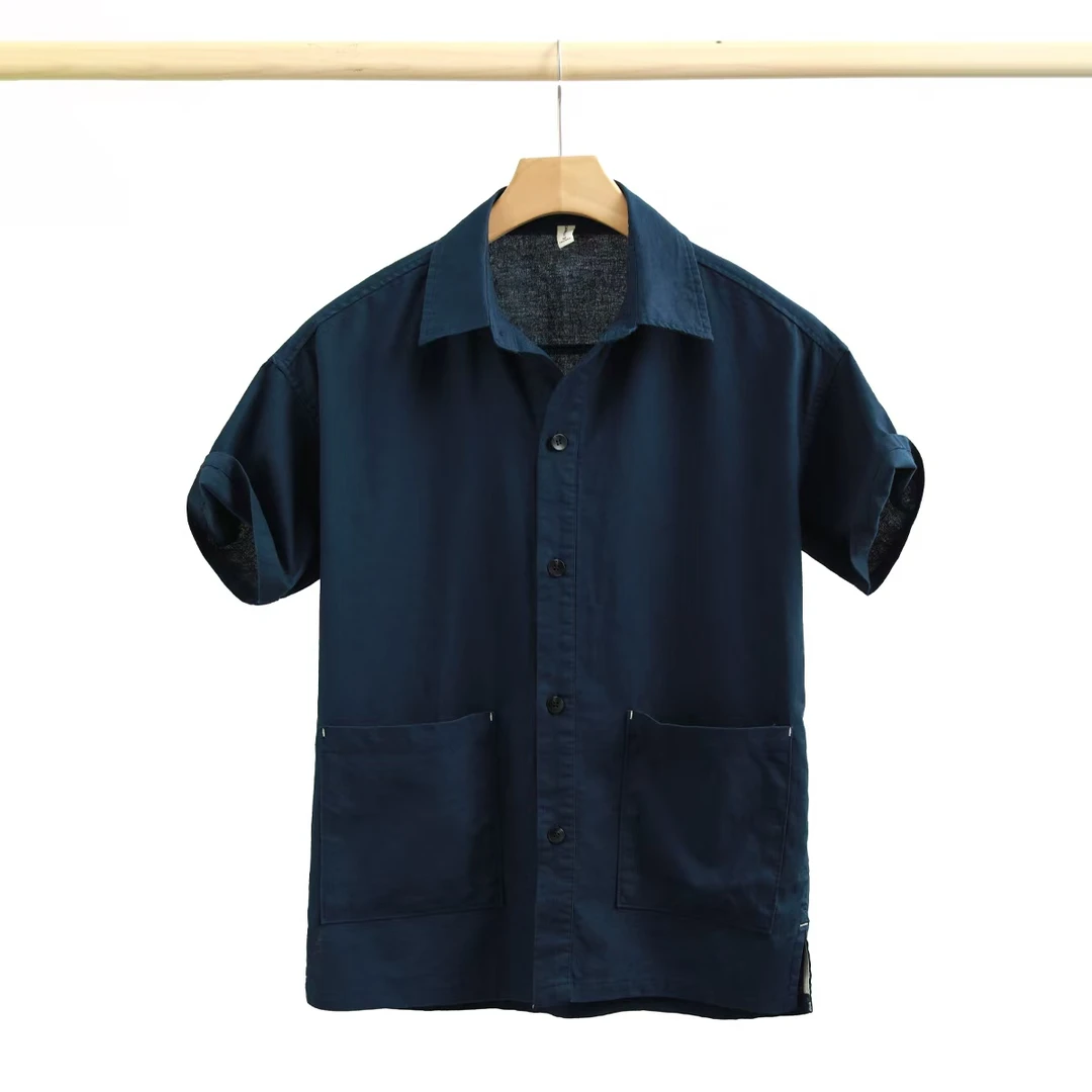 男士棉麻短袖衬衣休闲慵懒老钱风宽松纯色翻领中国风男装