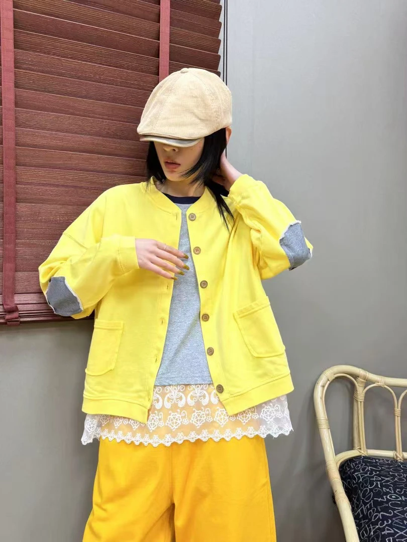 67080新款纯棉毛圈开衫长袖春秋针织休闲百搭纯色韩版洋气宽松