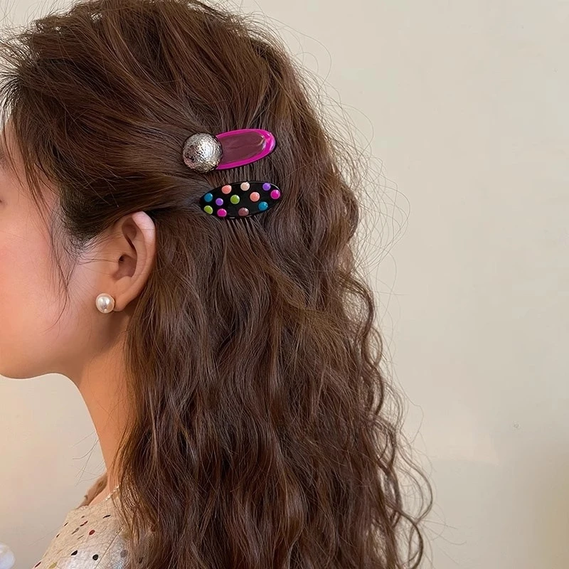高级感彩色滴釉波点鸭嘴夹发夹女甜美气质对夹刘海碎发侧边夹发饰