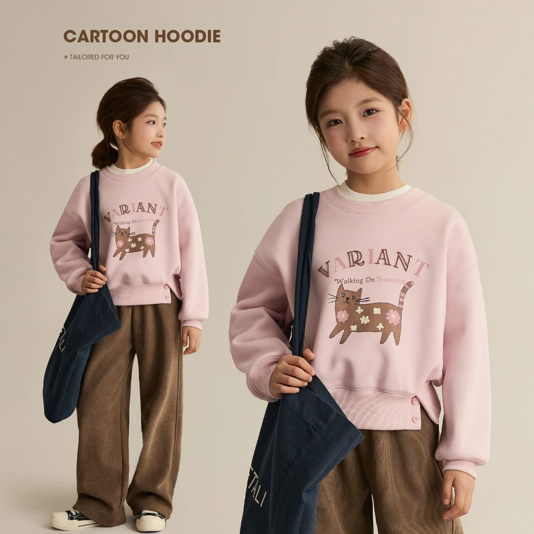 【小花猫】女童猫咪印花刺绣加绒卫衣 9021X